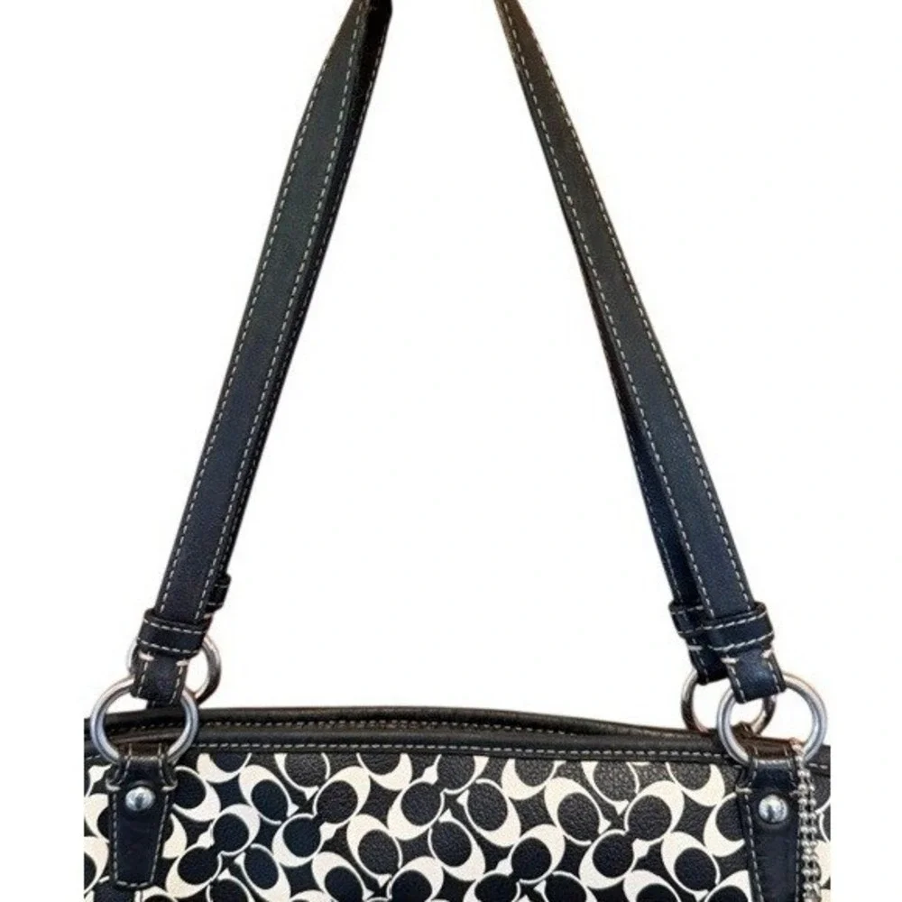 Coach Signature C Y2K Chelsea Leah Monogram Black White Canvas Leather Trim Tote